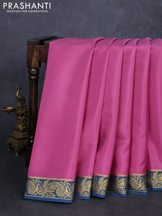 Pure mysore silk saree mauve pink and teal green with plain body and zari woven border