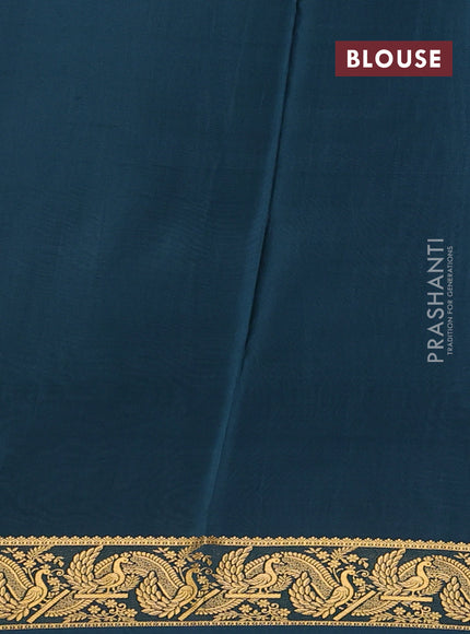 Pure mysore silk saree mauve pink and teal green with plain body and zari woven border