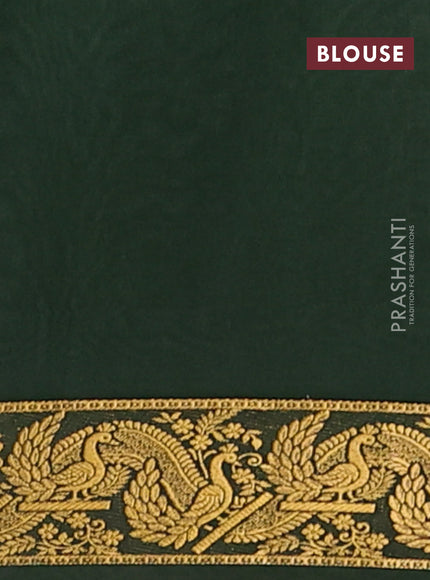 Pure mysore silk saree pink and bottle green with plain body and zari woven border