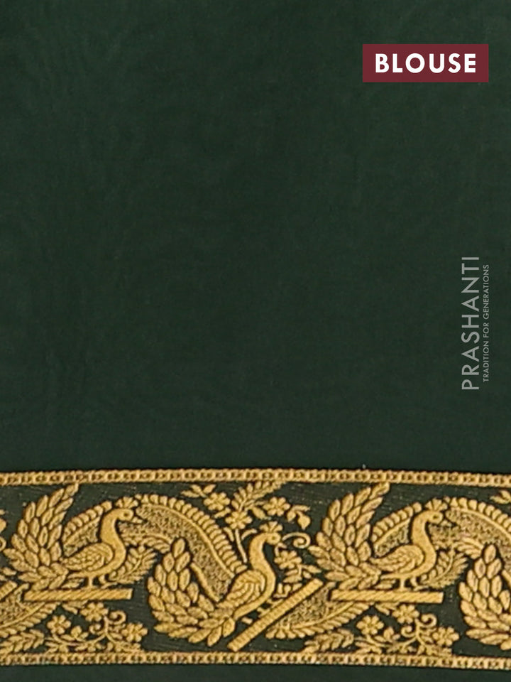 Pure mysore silk saree pink and bottle green with plain body and zari woven border