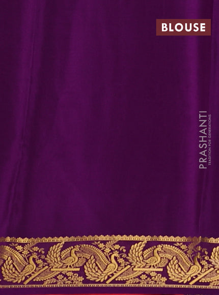 Pure mysore silk saree peach orange and violet with plain body and zari woven border