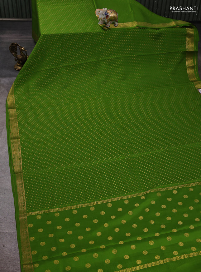Pure mysore silk saree light green with allover zari woven 1000 buttas and zari woven border