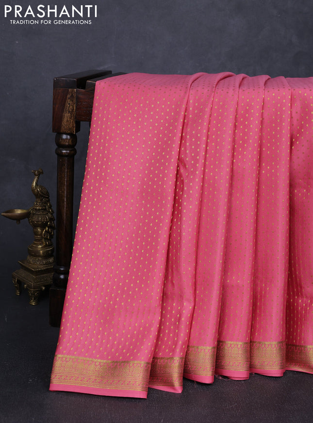 Pure mysore silk saree peach pink with allover zari woven 1000 buttas and zari woven border