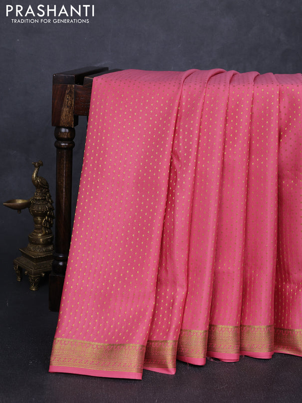 Pure mysore silk saree peach pink with allover zari woven 1000 buttas and zari woven border