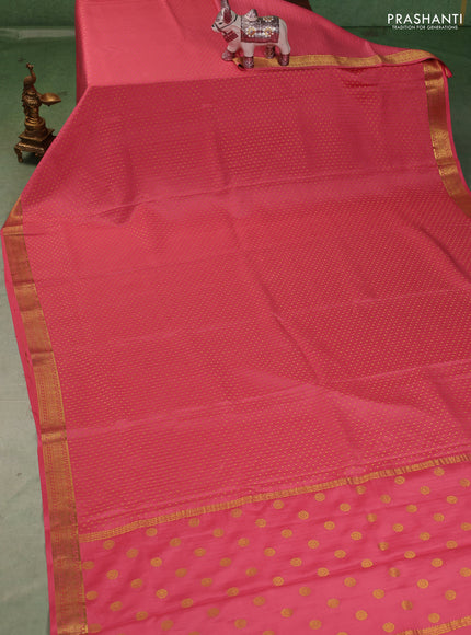 Pure mysore silk saree peach pink with allover zari woven 1000 buttas and zari woven border