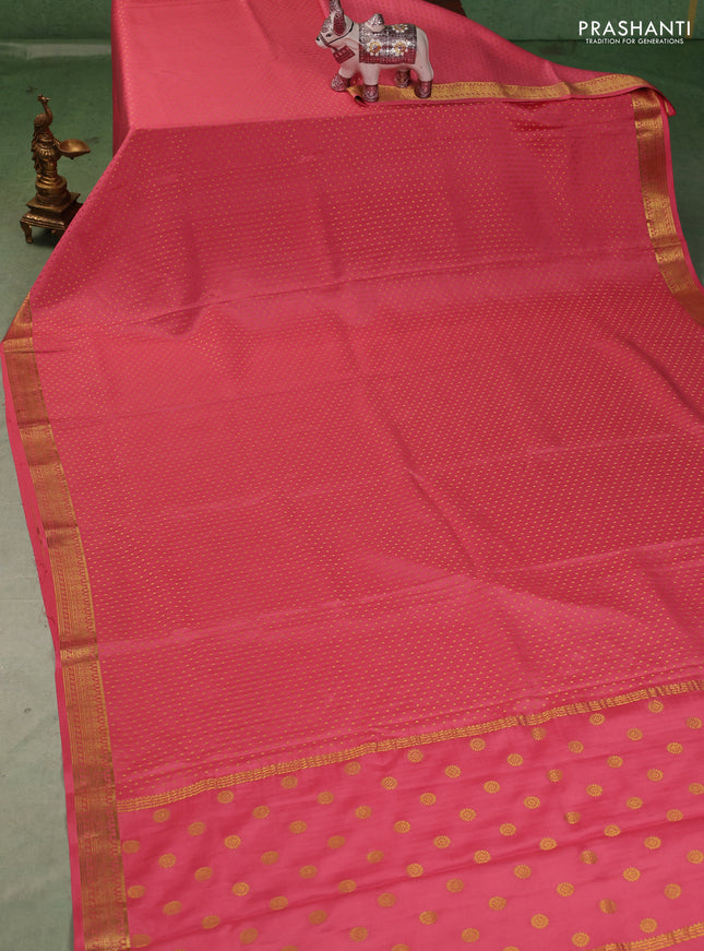 Pure mysore silk saree peach pink with allover zari woven 1000 buttas and zari woven border