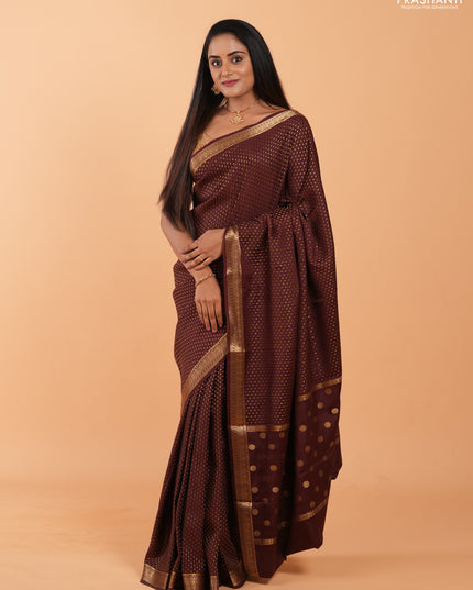 Pure mysore silk saree coffee brown with allover zari woven 1000 buttas and zari woven border