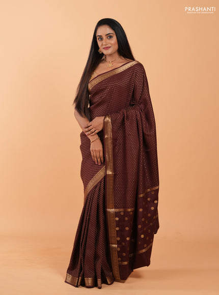 Pure mysore silk saree coffee brown with allover zari woven 1000 buttas and zari woven border