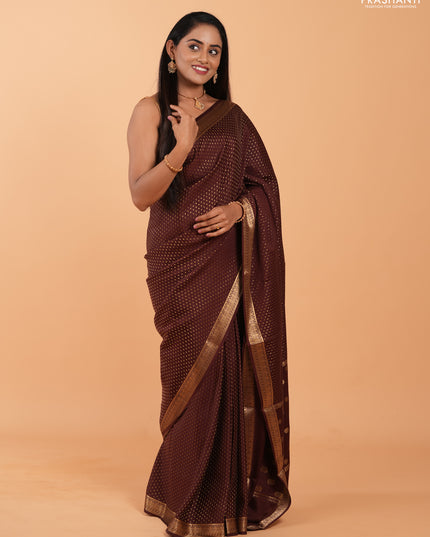 Pure mysore silk saree coffee brown with allover zari woven 1000 buttas and zari woven border
