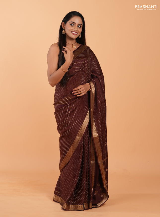 Pure mysore silk saree coffee brown with allover zari woven 1000 buttas and zari woven border