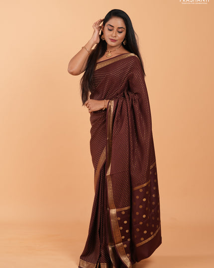 Pure mysore silk saree coffee brown with allover zari woven 1000 buttas and zari woven border