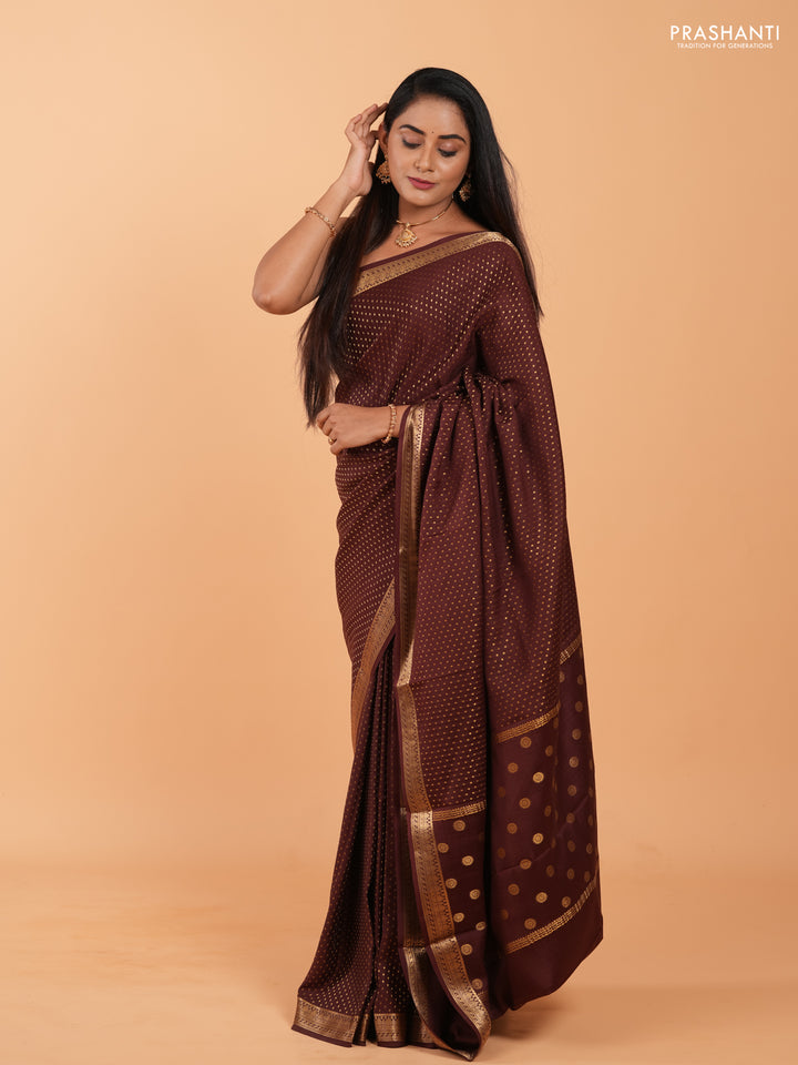 Pure mysore silk saree coffee brown with allover zari woven 1000 buttas and zari woven border
