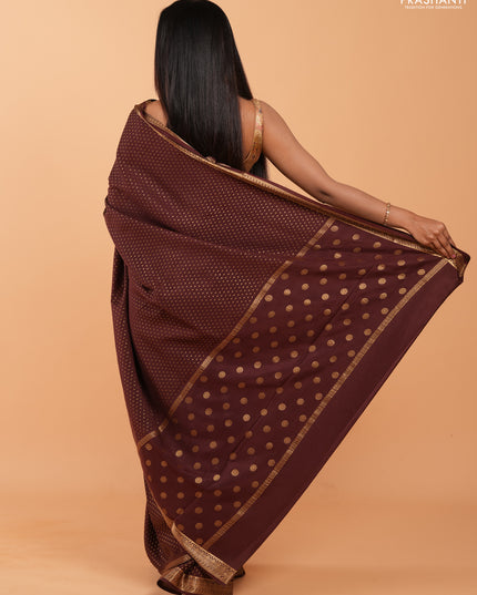 Pure mysore silk saree coffee brown with allover zari woven 1000 buttas and zari woven border
