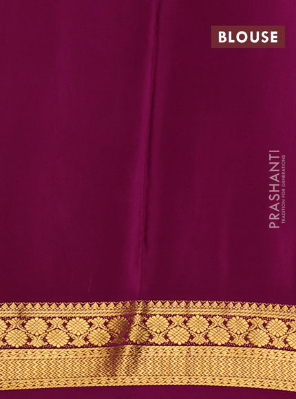 Pure mysore silk saree lime green and purple with plain body and zari woven border