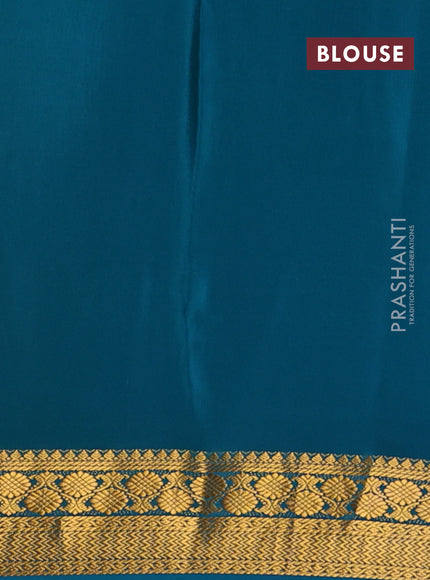 Pure mysore silk saree mustard yellow and teal blue with plain body and zari woven border
