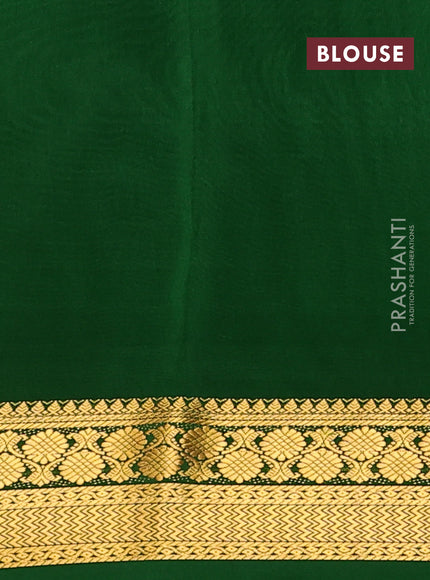 Pure mysore silk saree magenta pink and green with plain body and zari woven border