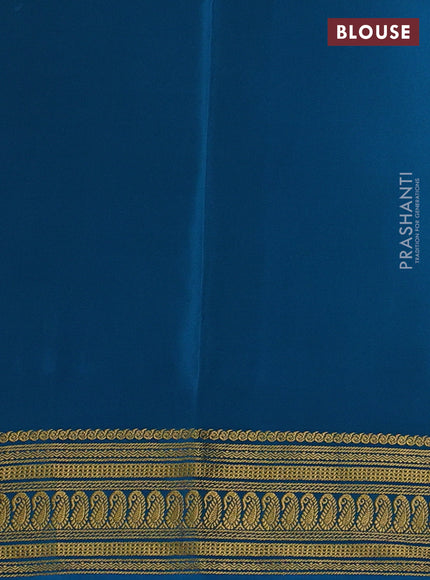 Pure mysore silk saree lime green and teal blue with plain body and zari woven border