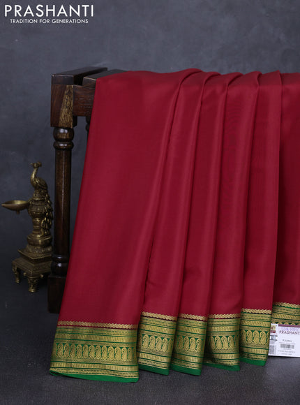 Pure mysore silk saree red and green with plain body and zari woven border