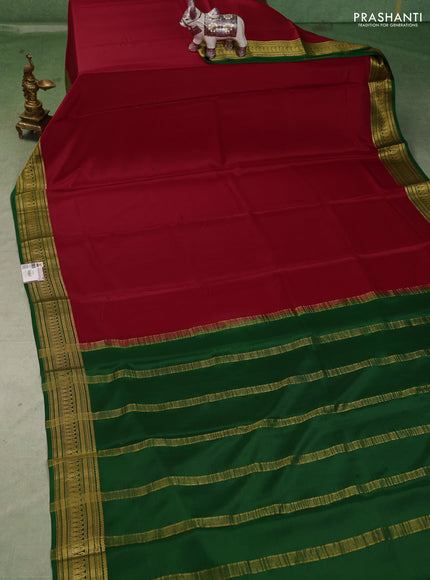 Pure mysore silk saree red and green with plain body and zari woven border