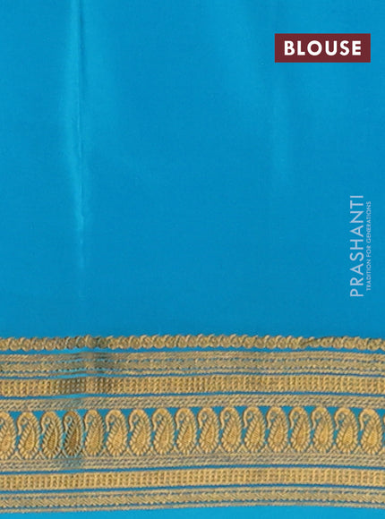 Pure mysore silk saree purple and teal blue with plain body and zari woven border