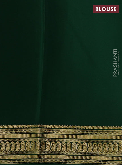 Pure mysore silk saree mustard yellow and green with plain body and zari woven border