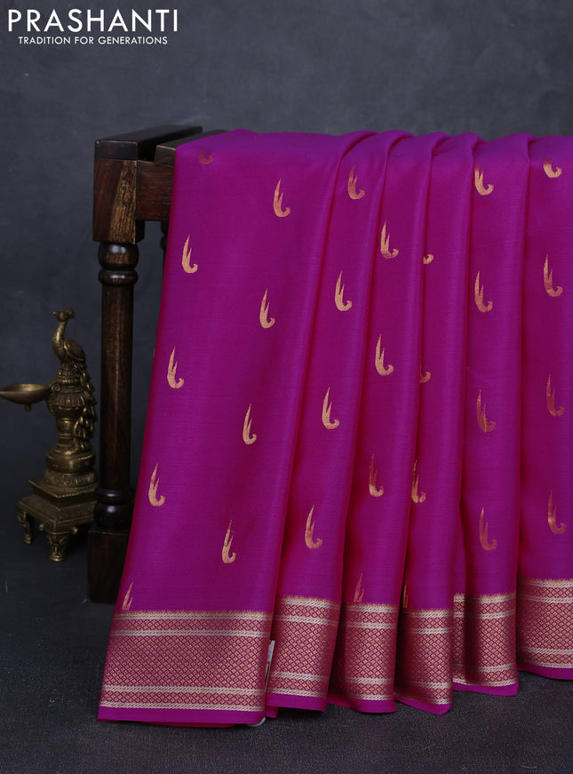 Pure mysore silk saree pink with allover zari woven muniya buttas and zari woven border
