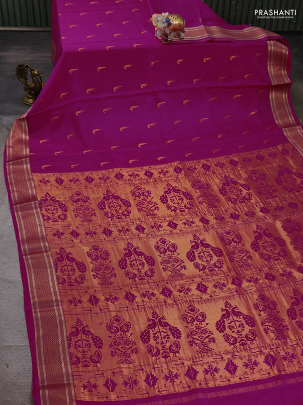 Pure mysore silk saree pink with allover zari woven muniya buttas and zari woven border