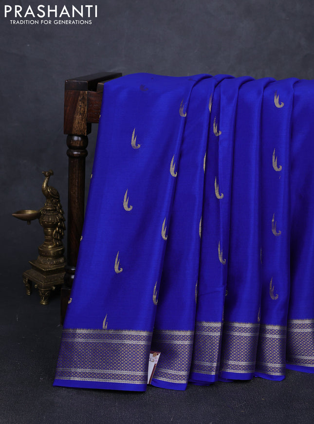 Pure mysore silk saree royal blue with allover zari woven muniya buttas and zari woven border