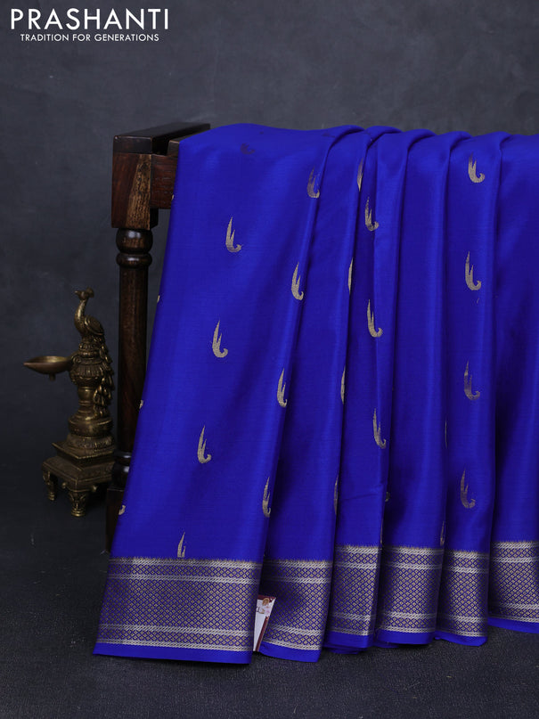 Pure mysore silk saree royal blue with allover zari woven muniya buttas and zari woven border