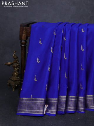 Pure mysore silk saree royal blue with allover zari woven muniya buttas and zari woven border