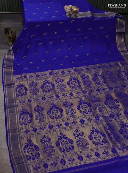 Pure mysore silk saree royal blue with allover zari woven muniya buttas and zari woven border