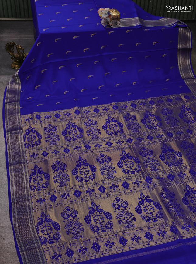Pure mysore silk saree royal blue with allover zari woven muniya buttas and zari woven border