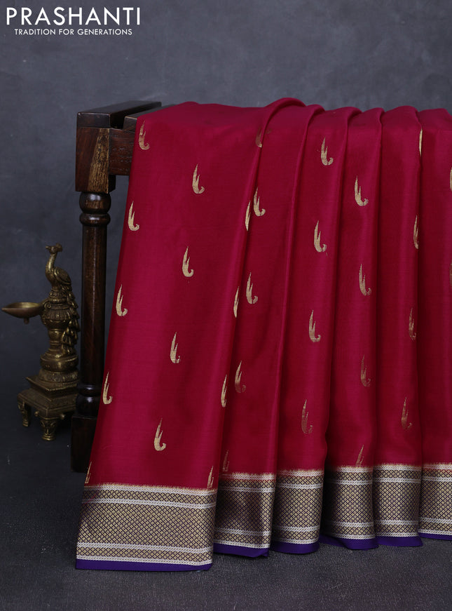 Pure mysore silk saree pink and violet with allover zari woven muniya buttas and zari woven border