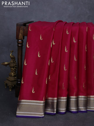 Pure mysore silk saree pink and violet with allover zari woven muniya buttas and zari woven border