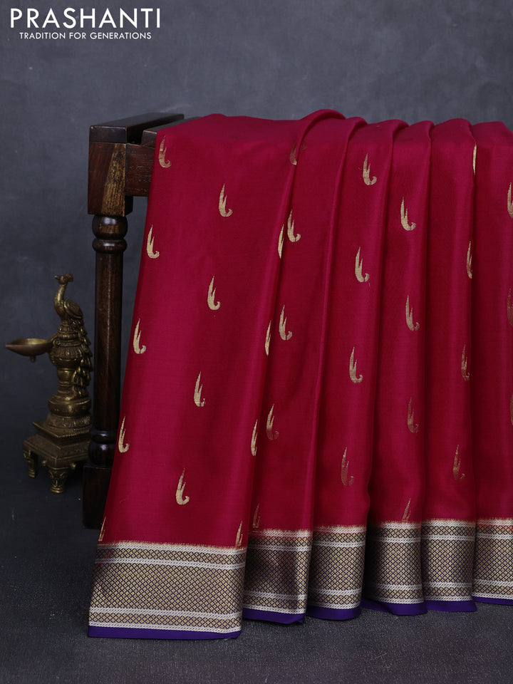 Pure mysore silk saree pink and violet with allover zari woven muniya buttas and zari woven border