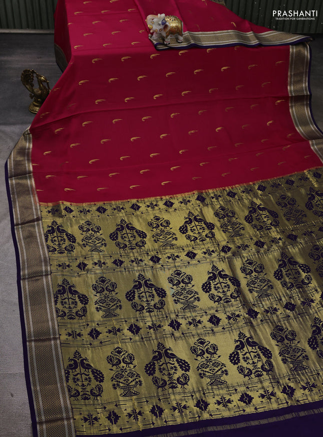 Pure mysore silk saree pink and violet with allover zari woven muniya buttas and zari woven border
