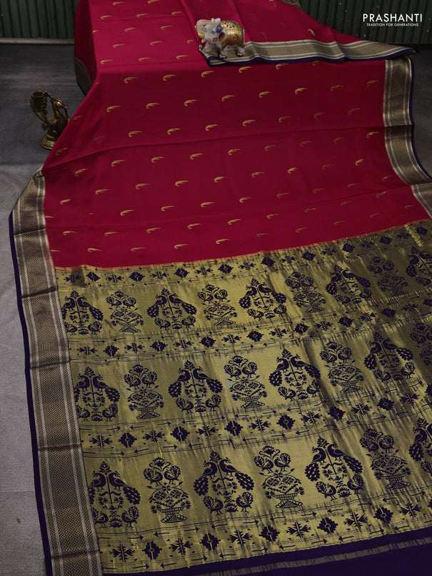 Pure mysore silk saree pink and violet with allover zari woven muniya buttas and zari woven border