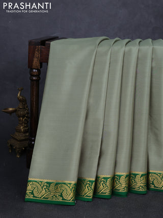 Pure mysore silk saree pastel green and green with plain body and zari woven border