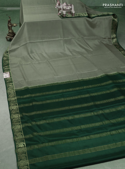 Pure mysore silk saree pastel green and green with plain body and zari woven border