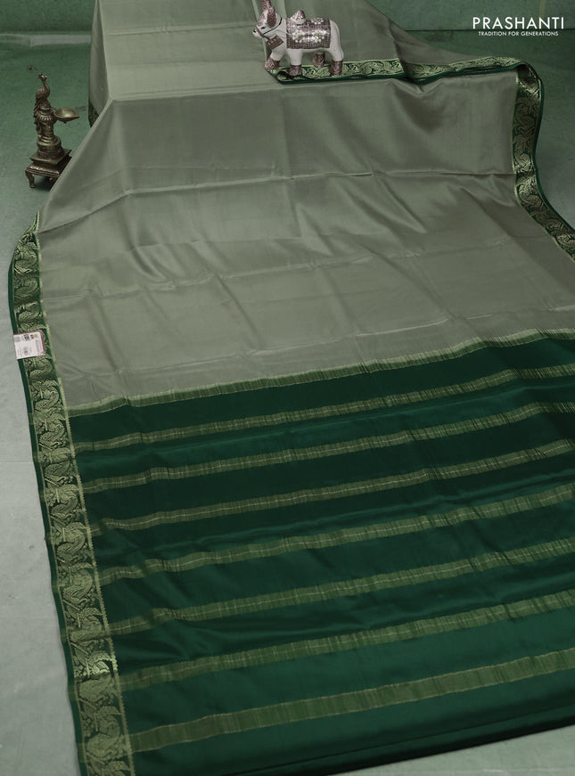 Pure mysore silk saree pastel green and green with plain body and zari woven border