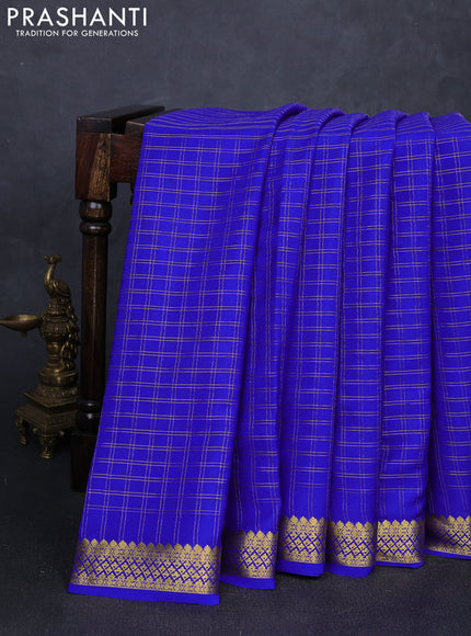 Pure mysore silk saree royal blue with allover zari checked pattern and zari woven border