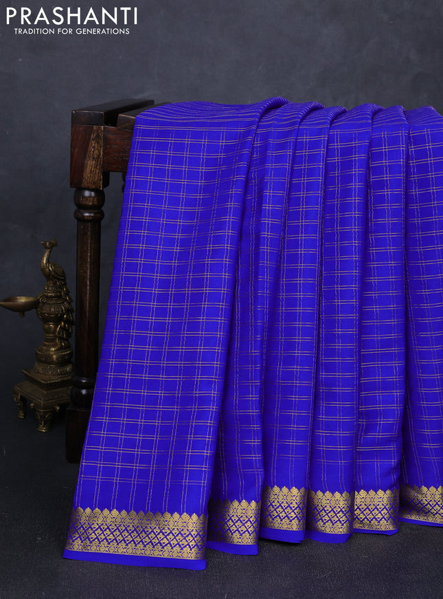 Pure mysore silk saree royal blue with allover zari checked pattern and zari woven border