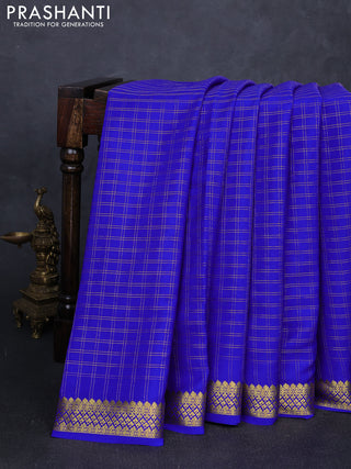 Pure mysore silk saree royal blue with allover zari checked pattern and zari woven border