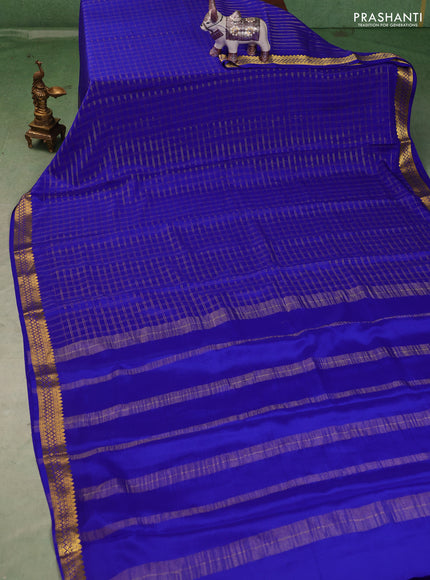 Pure mysore silk saree royal blue with allover zari checked pattern and zari woven border