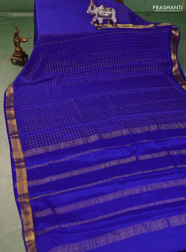 Pure mysore silk saree royal blue with allover zari checked pattern and zari woven border