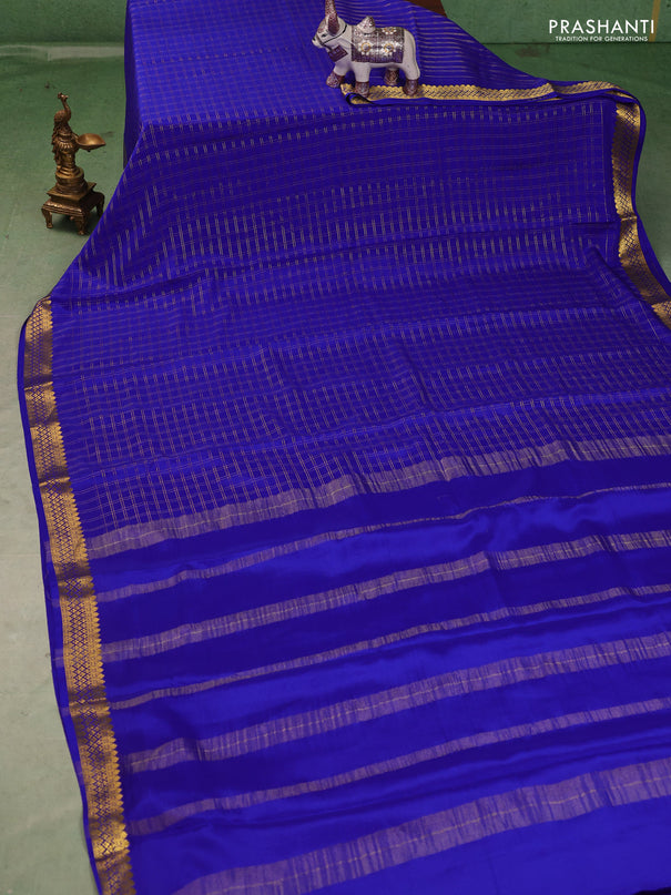 Pure mysore silk saree royal blue with allover zari checked pattern and zari woven border