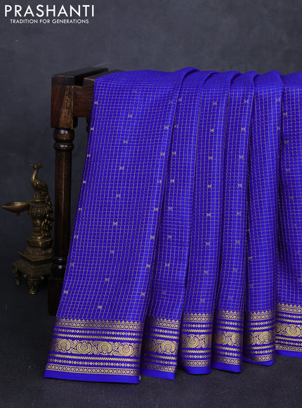Pure mysore silk saree royal blue with allover zari checks & buttas and zari woven border