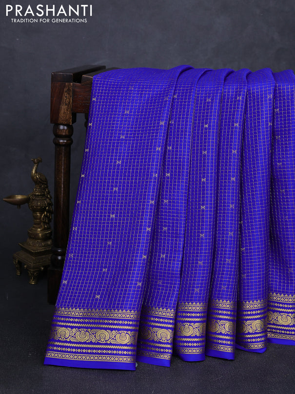 Pure mysore silk saree royal blue with allover zari checks & buttas and zari woven border