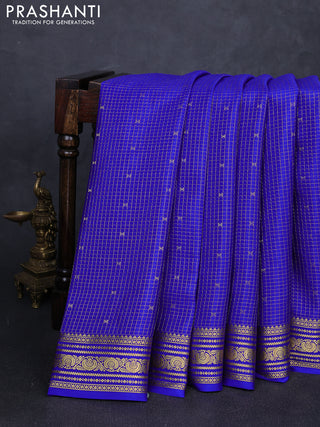 Pure mysore silk saree royal blue with allover zari checks & buttas and zari woven border