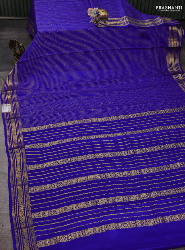 Pure mysore silk saree royal blue with allover zari checks & buttas and zari woven border